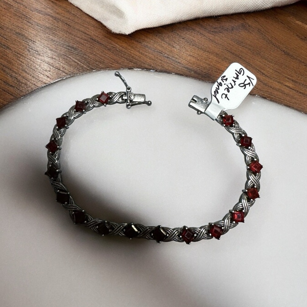 17 Vintage Garnets Solid Sterling Silver Signed B… - image 6